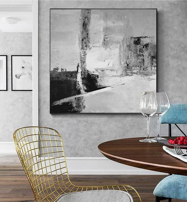 White Black Entryway Abstract Canvas Artwork GO8ZC wall art